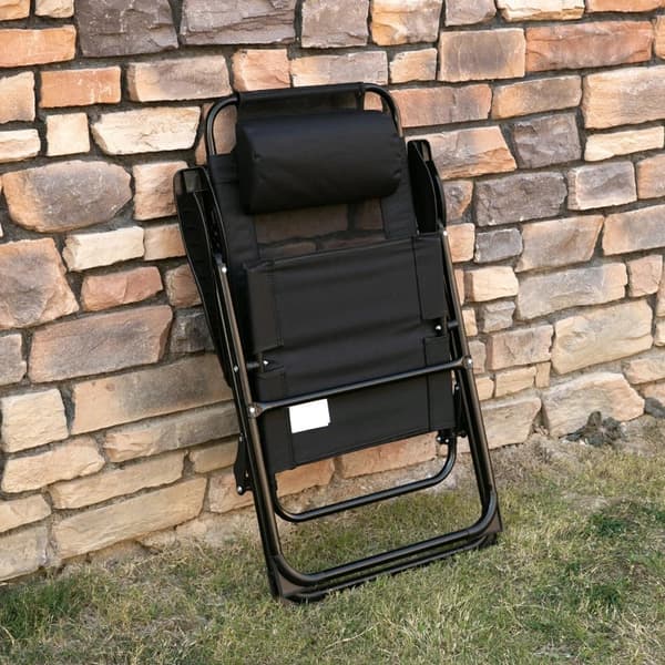 Rootz hopfällbar stol Set om 2 - Fällbar solstol - Väderbeständig - 5-vägs justerbart ryggstöd - Metallram - Svart - 62W x 70D x 109H cm