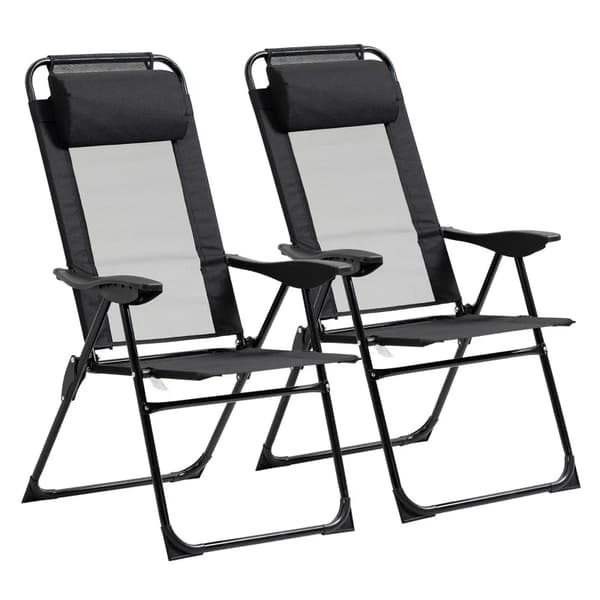 Rootz hopfällbar stol Set om 2 - Fällbar solstol - Väderbeständig - 5-vägs justerbart ryggstöd - Metallram - Svart - 62W x 70D x 109H cm