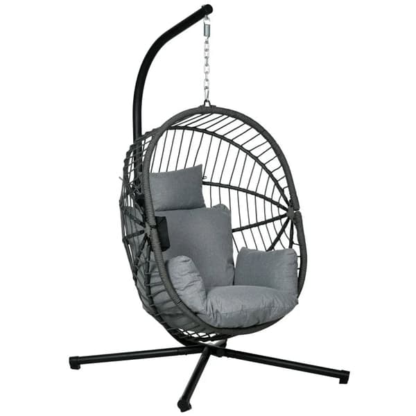 Rootz Outdoor Hängstol - Hängstol med Dyna - Äggstol - Polypropenrep - Grå - 120 cm x 106 cm x 188 cm
