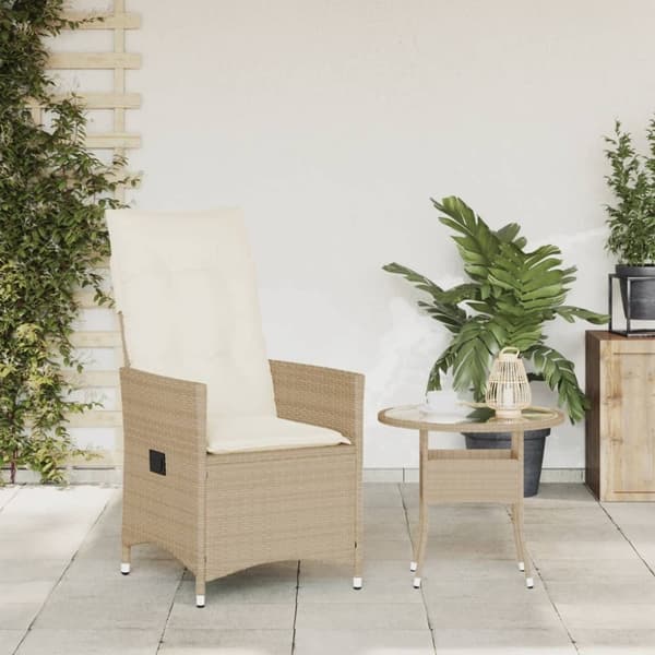 vidaXL Justerbar trädgårdsstol med dynor beige konstrotting