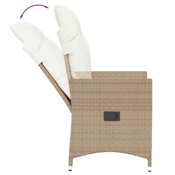 vidaXL Justerbar trädgårdsstol med dynor beige konstrotting