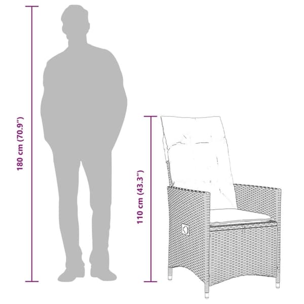 vidaXL Justerbar trädgårdsstol med dynor beige konstrotting