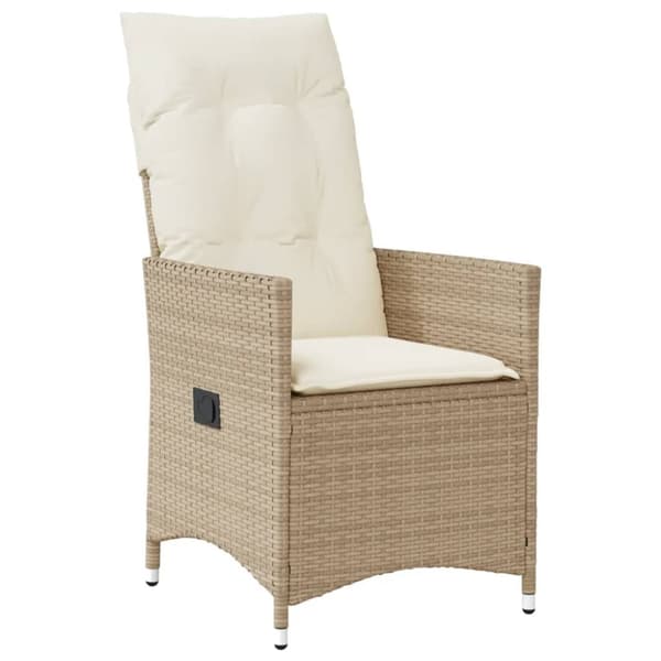vidaXL Justerbar trädgårdsstol med dynor beige konstrotting