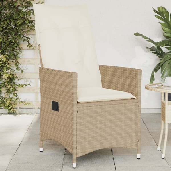 vidaXL Justerbar trädgårdsstol med dynor beige konstrotting