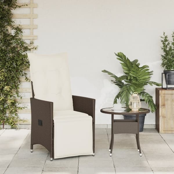 vidaXL havestol med lænefunktion og hynder polyrattan brun