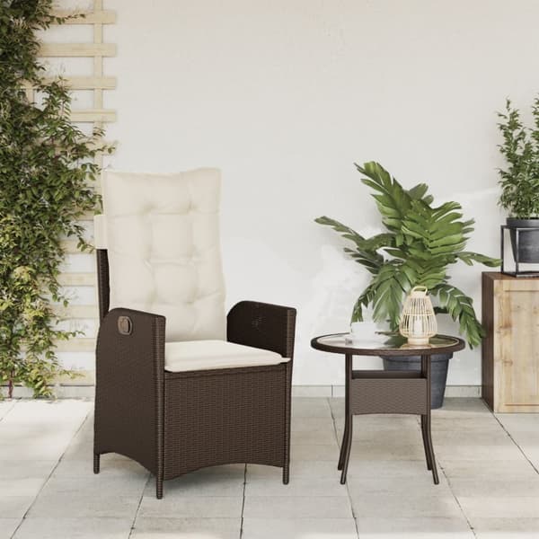 vidaXL havestol med lænefunktion og hynder polyrattan brun