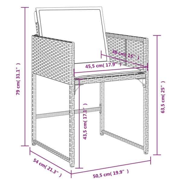 vidaXL havestole 4 stk. med hynder polyrattan brun