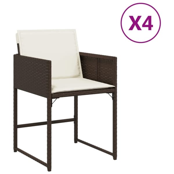 vidaXL Trädgårdsstolar med dynor 4 st brun konstrotting