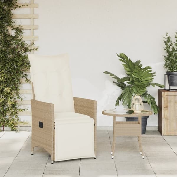 vidaXL Justerbar trädgårdsstol med dynor beige konstrotting
