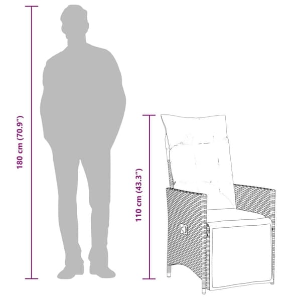vidaXL Justerbar trädgårdsstol med dynor beige konstrotting