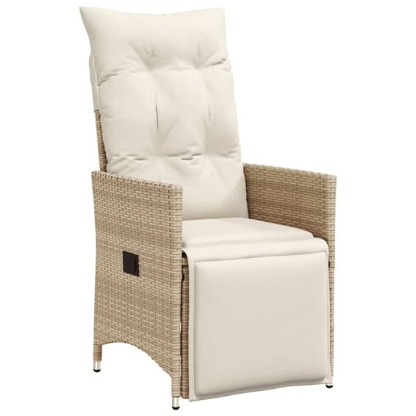 vidaXL Justerbar trädgårdsstol med dynor beige konstrotting