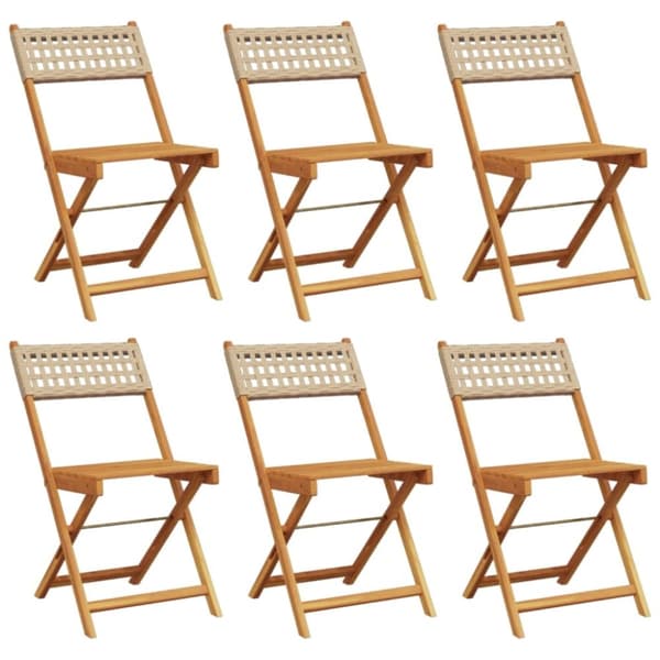 vidaXL Sammenleggbare hagestoler 6 stk beige polyrotting og heltre