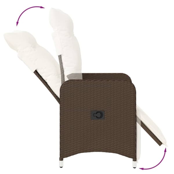 vidaXL havestole 2 stk. med lænefunktion og bord polyrattan brun
