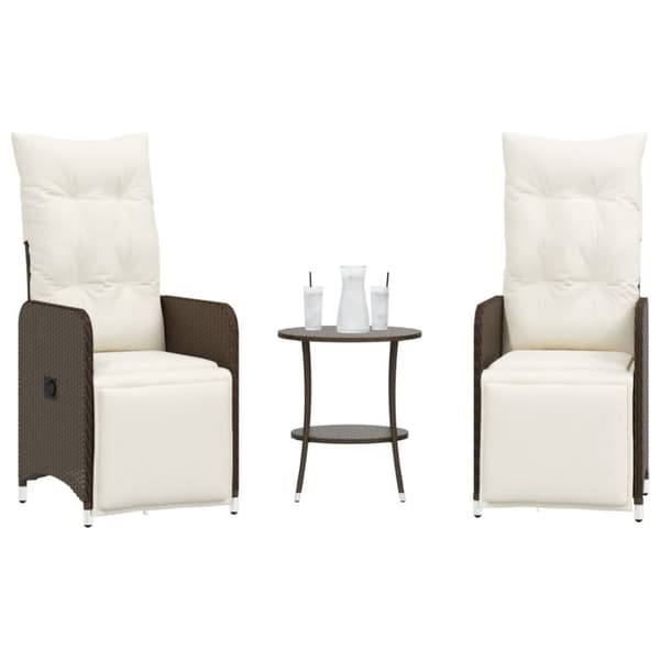 vidaXL havestole 2 stk. med lænefunktion og bord polyrattan brun