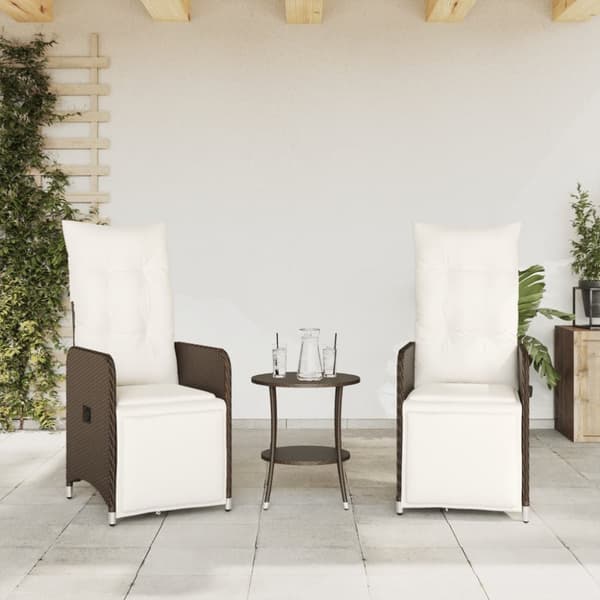 vidaXL havestole 2 stk. med lænefunktion og bord polyrattan brun