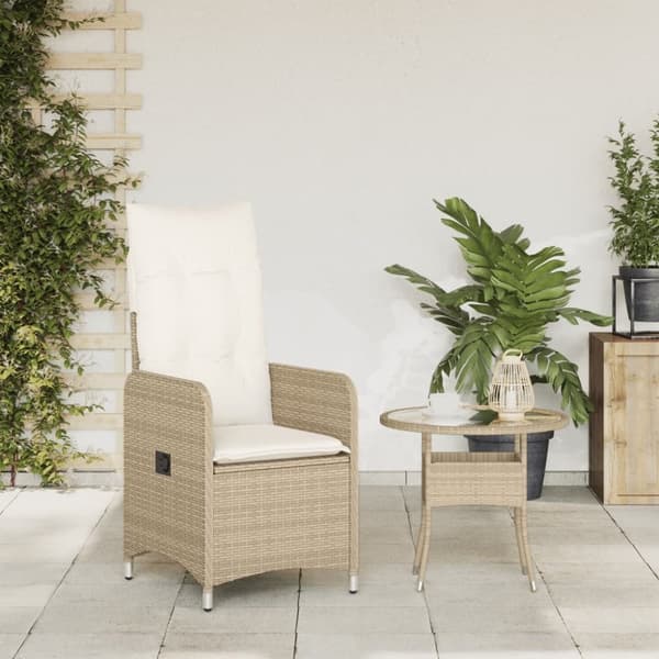 vidaXL havestol med lænefunktion og hynder polyrattan beige