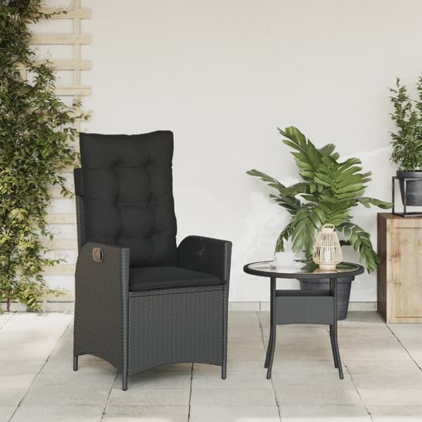 vidaXL havestol med hynder justerbart ryglæn polyrattan sort