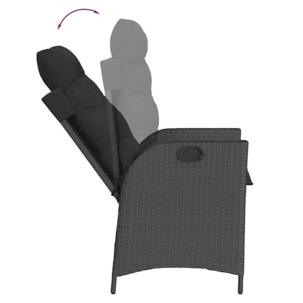 vidaXL havestol med hynder justerbart ryglæn polyrattan sort