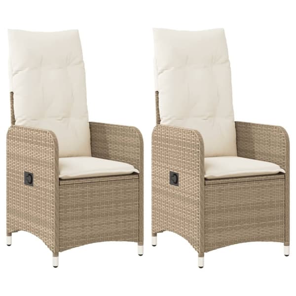 vidaXL Justerbara trädgårdsstolar 2 st med dynor beige konstrotting