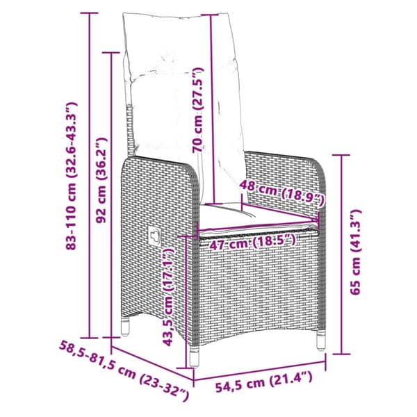 vidaXL havestole 2 stk. med lænefunktion og hynder polyrattan beige