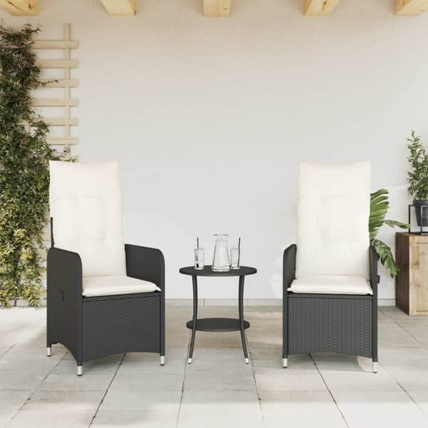 vidaXL havestole med hynder 2 stk. justerbart ryglæn polyrattan sort