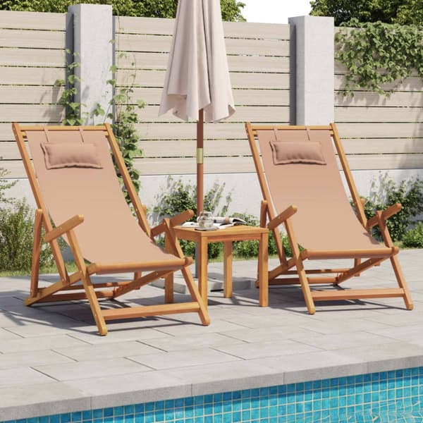 vidaXL Hopfällbar strandstol taupe massivt eukalyptusträ och tyg