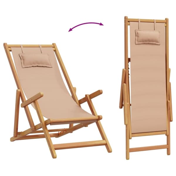vidaXL Hopfällbar strandstol taupe massivt eukalyptusträ och tyg