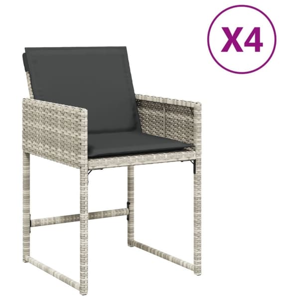 vidaXL havestole 4 stk. med hynder polyrattan lysegrå