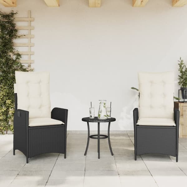 vidaXL havestole med hynder 2 stk. justerbart ryglæn polyrattan sort