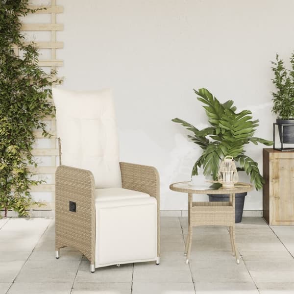 vidaXL Justerbar trädgårdsstol med dynor beige konstrotting