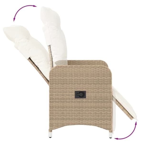 vidaXL Justerbar trädgårdsstol med dynor beige konstrotting