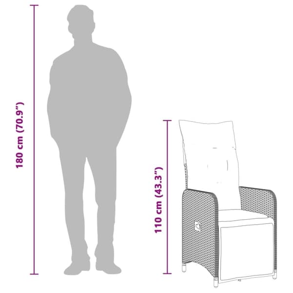 vidaXL Justerbar trädgårdsstol med dynor beige konstrotting