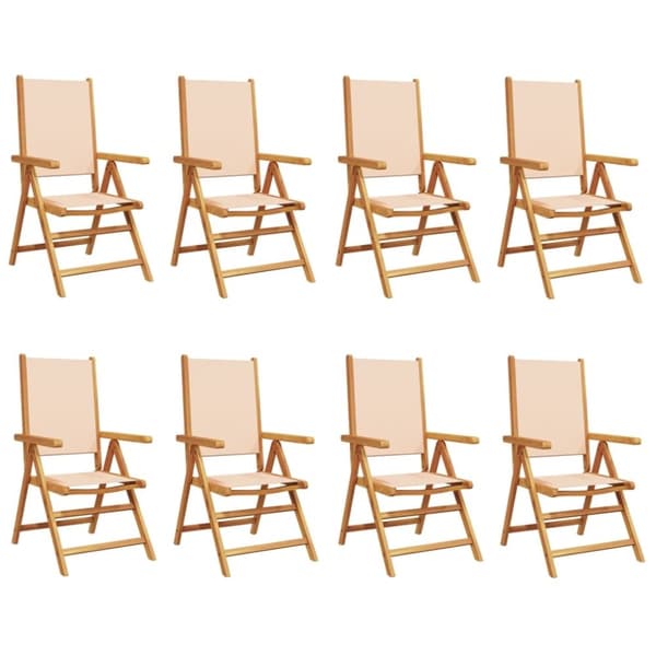 vidaXL havestole 8 stk. med lænefunktion stof og massivt træ beige