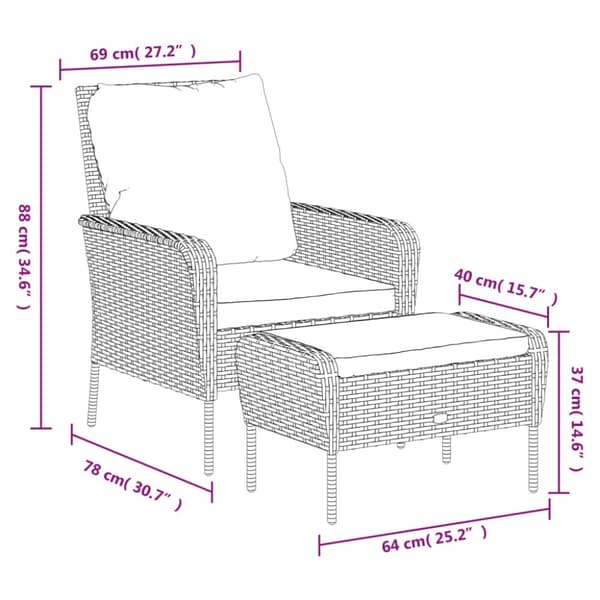 vidaXL Reclinerstol for trädgården med fotpall ljusbrun konstrotting