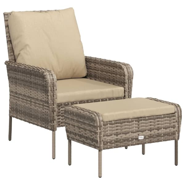 vidaXL Reclinerstol for trädgården med fotpall ljusbrun konstrotting