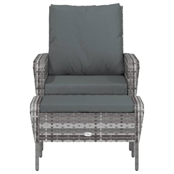 vidaXL Reclinerstol för trädgården med fotpall grå konstrotting