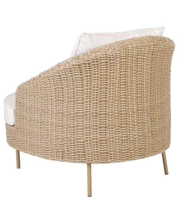 Havelænestol med Fodskammel Nautral Skygge Hvide Hynder PE Rattan Boho Design Udendørs Siddepladser