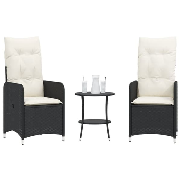 vidaXL havestole 2 stk. med lænefunktion og bord polyrattan sort