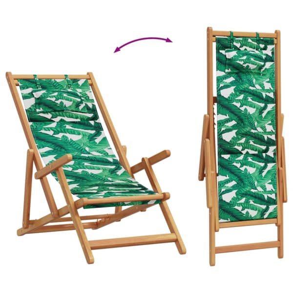 vidaXL Hopfällbar strandstol bladmönste massivt eukalyptusträ och tyg