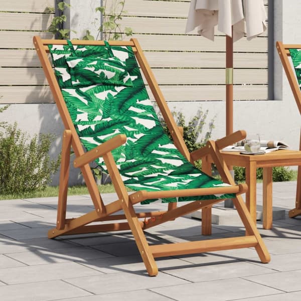 vidaXL Hopfällbar strandstol bladmönste massivt eukalyptusträ och tyg