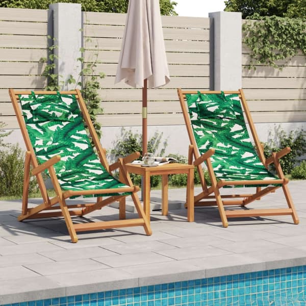 vidaXL Hopfällbar strandstol bladmönste massivt eukalyptusträ och tyg