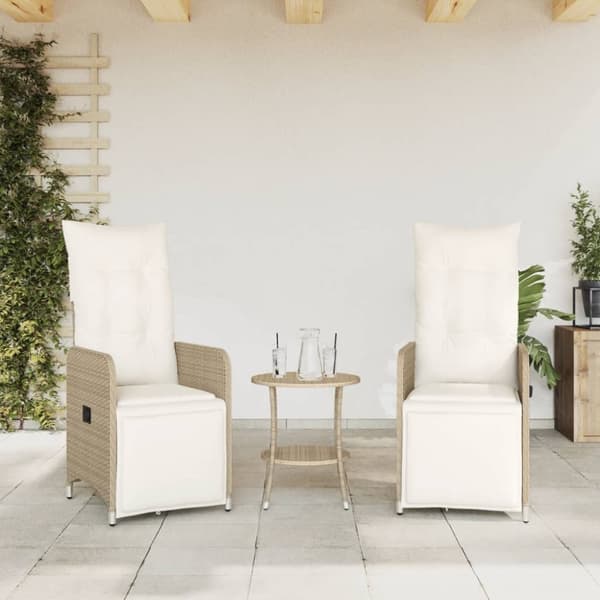 vidaXL havestole 2 stk. med lænefunktion og hynder polyrattan beige