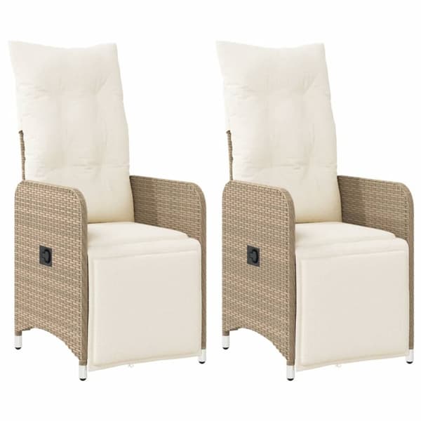 vidaXL havestole 2 stk. med lænefunktion og hynder polyrattan beige
