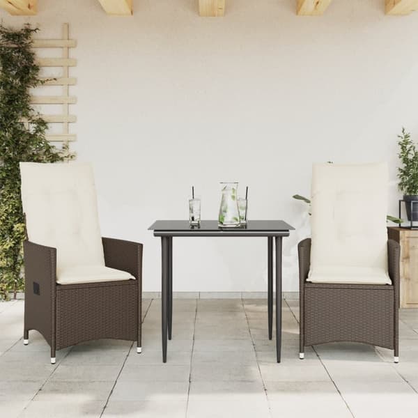 vidaXL havestole 2 stk. med lænefunktion og hynder polyrattan brun