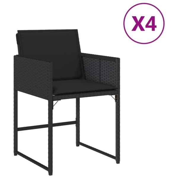 vidaXL Trädgårdsstolar med dynor 4 st svart konstrotting