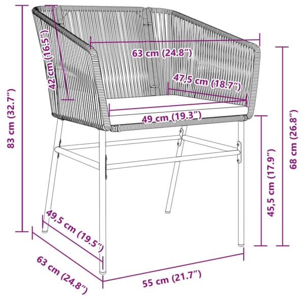 vidaXL havestole 2 stk. med hynder polyrattan sort