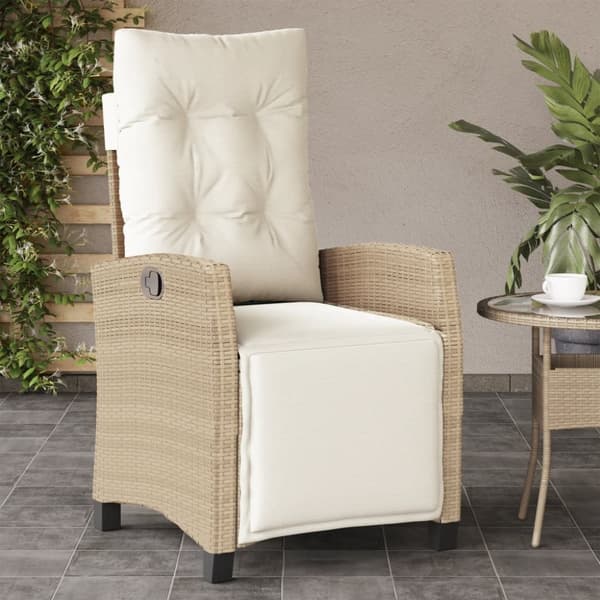 vidaXL Justerbara trädgårdsstolar 2 st med fotstöd beige konstrotting