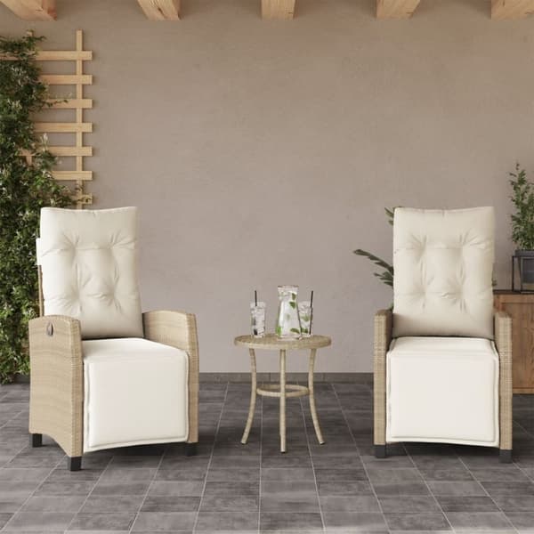 vidaXL havestole 2 stk. med lænefunktion og fodstøtte polyrattan beige
