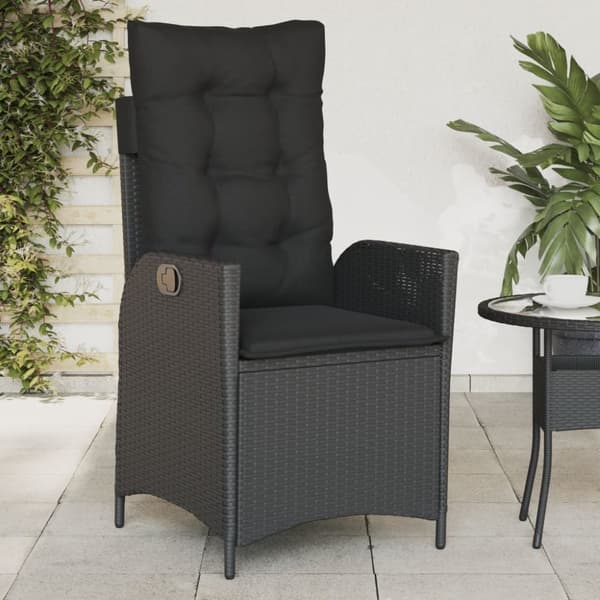 vidaXL havestole med hynder 2 stk. justerbart ryglæn polyrattan sort