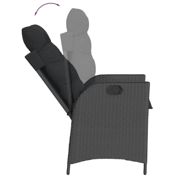 vidaXL havestole med hynder 2 stk. justerbart ryglæn polyrattan sort